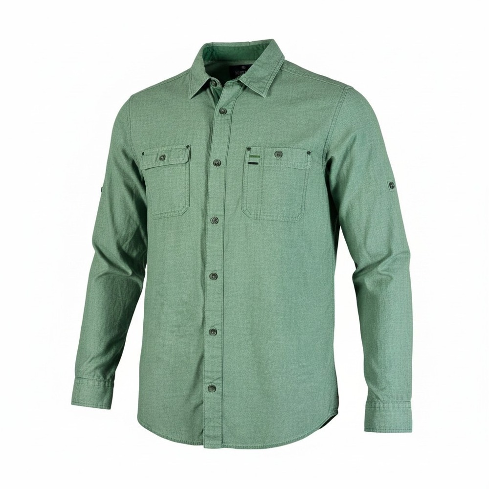 Buffalo David Bitton Mens Utility Green Long Sleeve Button Shirt Dual Pockets M